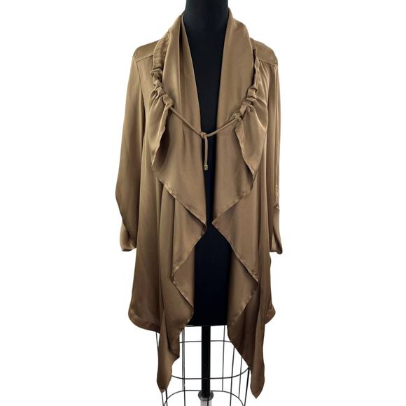 NWT Chico's Tan Silky Draped Anorak Jacket Drawstring Collar Brown 570137458 1 M - Picture 1 of 8